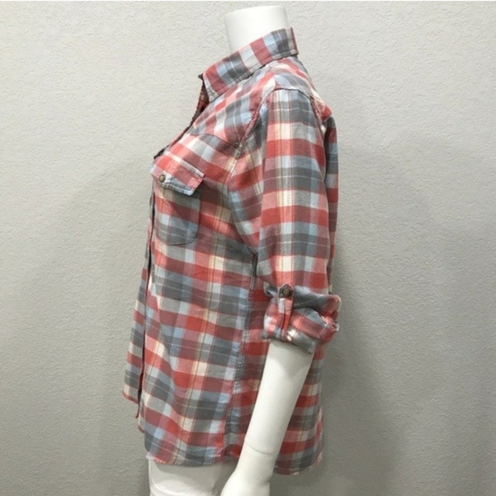JACHS Girlfriend Plaid Flannel BEA Western Shirt Snap Wrist and Front Blue Pink - Picture 4 of 13